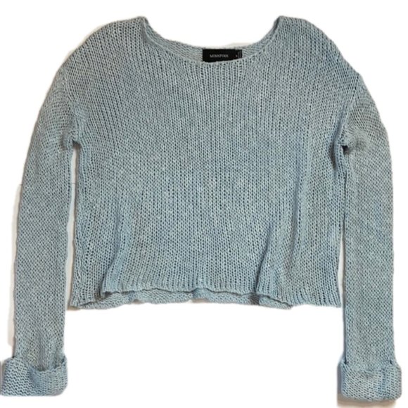 MINKPINK Blue Knit Crop Sweater Bulky Knit - Picture 1 of 4